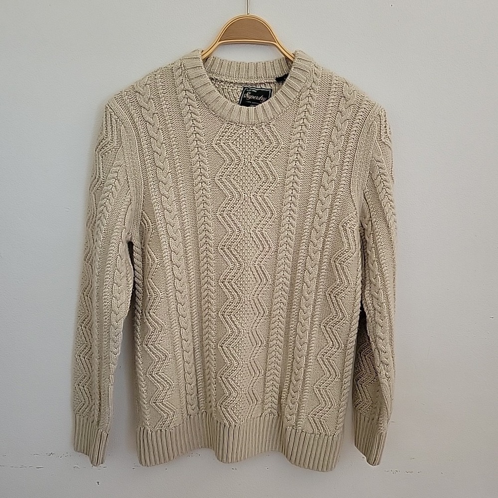 Superdry Wool Blend Chunky Cable Knit‎ Sweater Small Crewneck Fisherman Outdoor